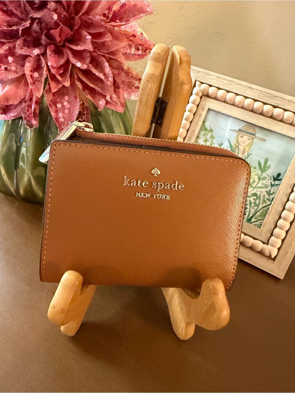 kate spade tan leather logo crossbody or wallet
